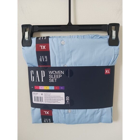 GAP Notch Collar‎ Top & Short Woven Sleep Set Soft Cotton Poplin Blue XL - Picture 4 of 4